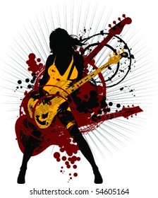 guitar red - on a bright background blue and black colors;
