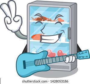 With guitar refrigerator in the a cartoon shape