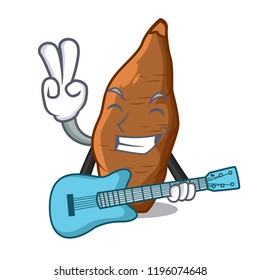 With guitar ripe cassava on the cartoon table
