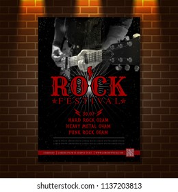 Guitar rock music festival poster design template vector illustration