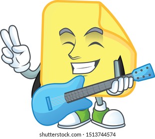 With guitar rounded sticker paper cartoon character style.