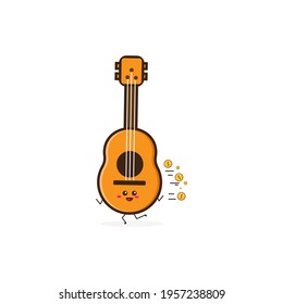 Guitar run with coin cute character illustration