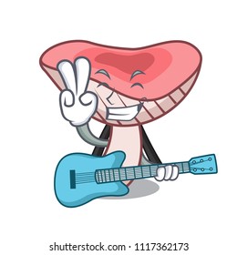 With guitar russule mushroom mascot cartoon