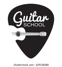 Guitar school Badge Label. For guitar lessons signage, teacher prints and stamps
