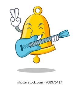 With guitar school bell character cartoon