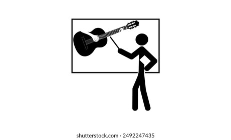 guitar school, black isolated silhouette