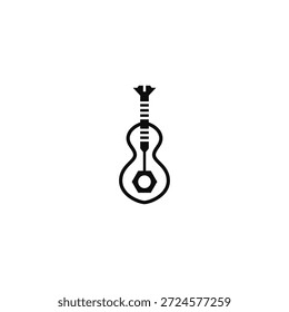 Guitarra y tornillo con diseño de logotipo de tuerca.