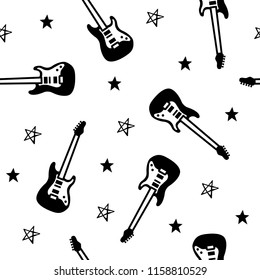 Guitar seamless pattern, black and white