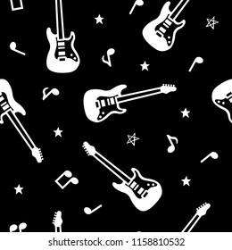 Guitar seamless pattern, black and white