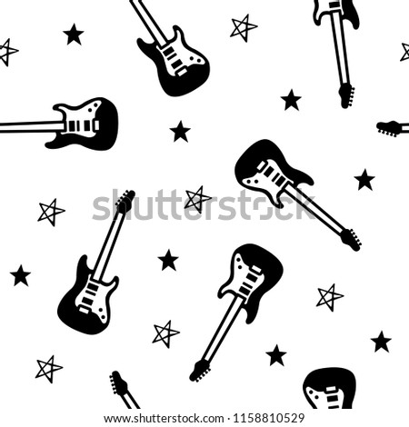 Guitar seamless pattern, black and white