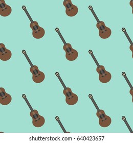 Guitar seamless pattern on the blue background. Vector illustration