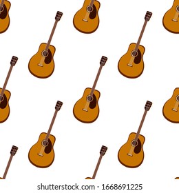 Guitar seamless pattern. Stringed musical instrument. Vector illustration on a white background.