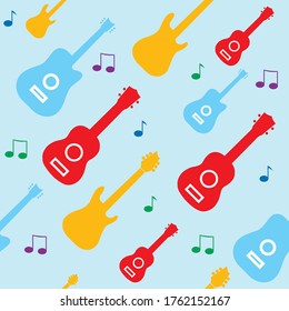 Guitar Seamless Repeat Pattern. Good For Wallpaper, Clothing, Wrapping, Fabric Use Or Textile.