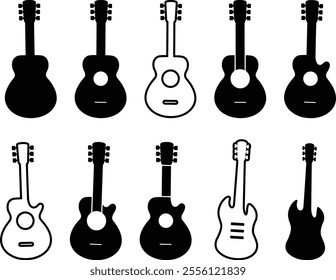 Guitar set. Acoustic and electric guitars. Vector illustration. Musical Instruments.