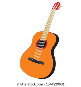 
Guitar Set. Acoustic Guitar, With A White Background. Stringed Instrument. Cute Flat Cartoon Style. Vector Illustration