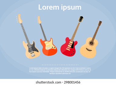 Guitar Set Musical Instruments Rock Band Flat Vector Illustration