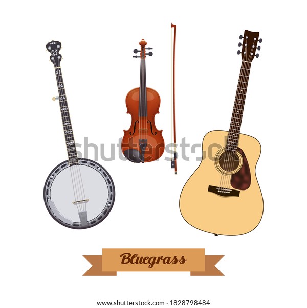 Guitar Set Realistic Bluegrass Instruments On: เวกเตอร์สต็อก (ปลอดค่า ...