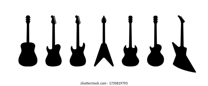 Guitar set silhouettes music concert Vector isolated illustration flat design.