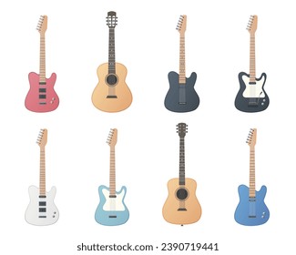 Guitar set. Vector colored flat illustration. White background.