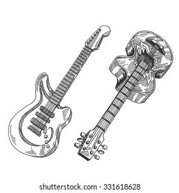 Guitar Set Vintage Drawing Stock Vector (Royalty Free) 331618628 ...