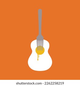 Guitar shape with egg and fork logo design, graphic symbol icon vector illustration creative idea