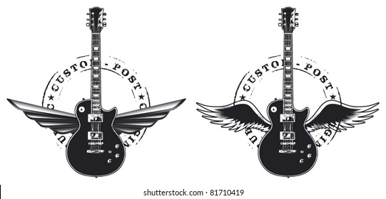 guitar shield with wings and stamp mark