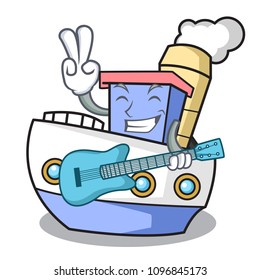 With guitar ship mascot cartoon style