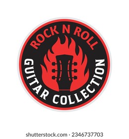 Guitar Shop with fire Rock n Roll music badge patch logo design Inspiration