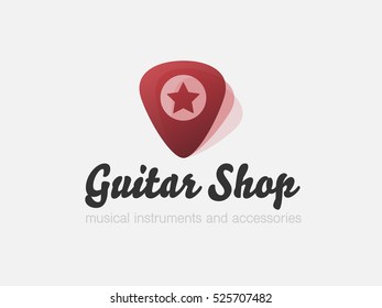 Guitar shop logo with plectrums red transparent shapes