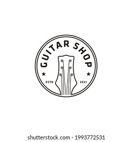 Guitar shop minimalist circle logo design for musical instruments shop, store, record studio, label	