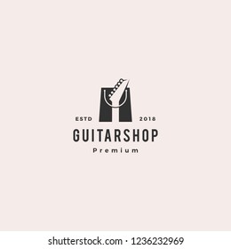 guitar shop music logo vector hipster retro vintage label illustration