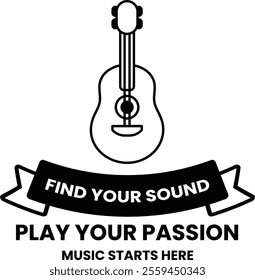 A guitar is shown with a ribbon that says find your sound