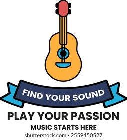 A guitar is shown with a ribbon that says find your sound