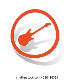 Guitar sign sticker, orange circle with image inside, on white background