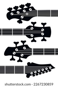 Guitar silhouette. Silhouette acoustic and electric guitar neck and head. Isolated musical instrument, minimal abstract music symbols vector black silhouette of modern guitar concept.