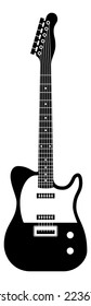 Guitar silhouette. Black and white string classical musical instrument, electric rock object, modern grunge or vintage icon, logo decor, vector isolated on white background illustration
