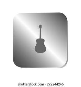 Guitar silhouette icon on a metal button, vector illustration