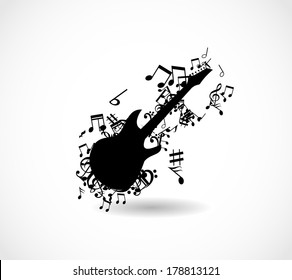 Guitar silhouette made of little music notes vector