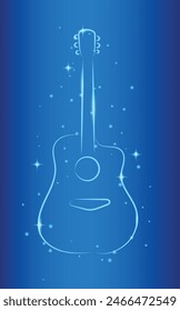 Guitar Silhouette on Shiny Glossy Blue Background. Art and entertainment industry concept vector