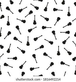 Guitar silhouette random pattern. Vector black and white illustration.