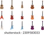 Guitar silhouette set, colored flat design