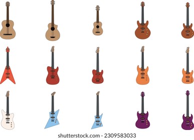 Guitar silhouette set, colored flat design