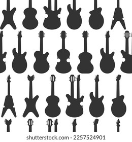 Guitar silhouette vector seamless pattern on a white background.