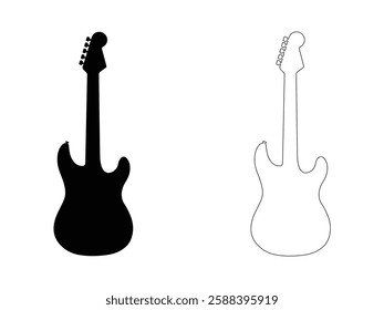 Guitar silhouettes. Acoustic and heavy rock electric guitars outline musical instruments, music symbols Vector isolated set