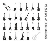 Guitar Silhouettes Collection on a white background.

