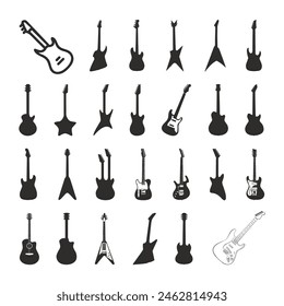 Guitar Silhouettes Collection on a white background.
