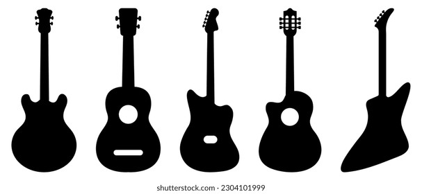 Iconos de siluetas de guitarra. Diseño para aplicaciones web y móviles. Ilustración del vector aislada en fondo blanco