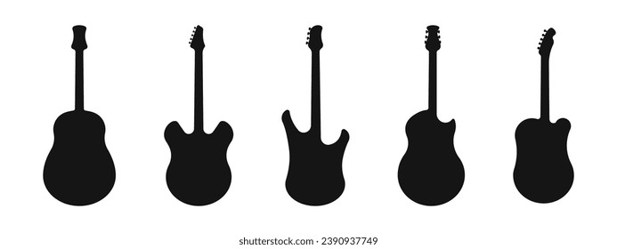 Guitar silhouettes set. Acoustic and  electric guitars musical instruments. Guitar vector icons.