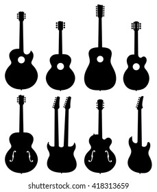 Guitar Silhouettes Set. Vector Illustration Of Various Types Of No Brand Guitar Silhouettes