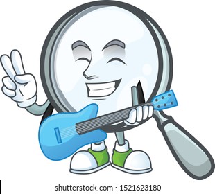 With guitar silver magnifying glass for research tool.